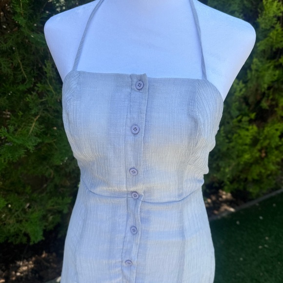 Lush Blue Halter Button Midi Sun Dress Resort Wear - Picture 2 of 6